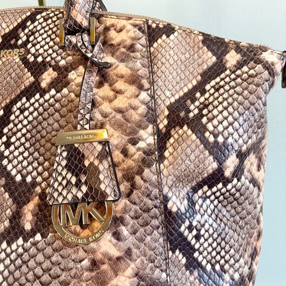 Michael Kors Embossed Leather Snakeskin Python Print Riley Satchel Hand Bag - Picture 13 of 13